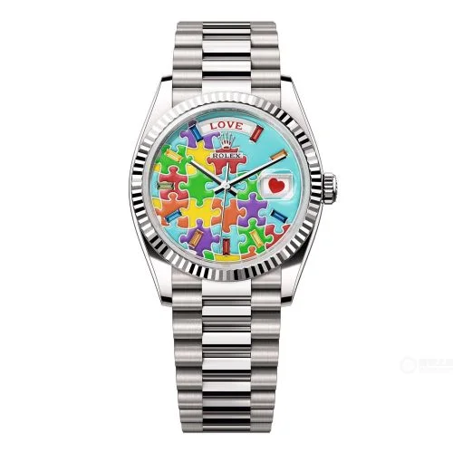 Rolex - 128239-0056 Day-Date 36 White Gold - Fluted / Emoji Puzzle