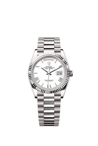 Rolex - 128239-0059 Day-Date 36 White Gold - Fluted / White - Roman / President
