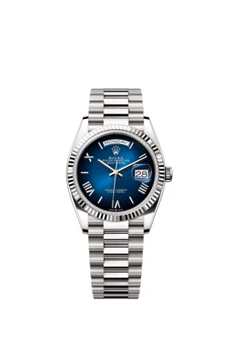 Rolex - 128239-0063 Day-Date 36 White Gold - Fluted / Blue Ombré - Roman / President
