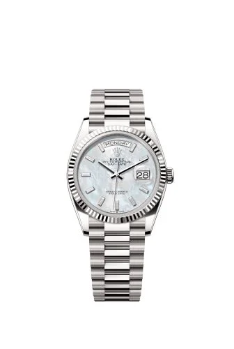 Rolex - 128239-0065 Day-Date 36 White Gold - Fluted / MOP - Baguette / President