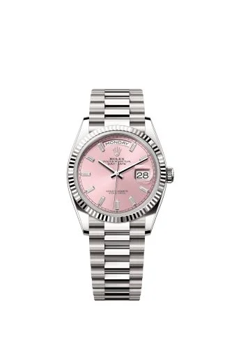 Rolex - 128239-0071 Day-Date 36 White Gold - Fluted / Pink - Baguette / President