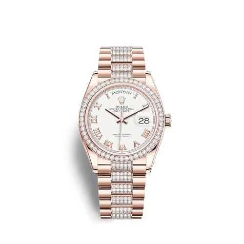 Rolex - 128345RBR-0055 Day-Date 36 Everose Gold / Diamond / White - Roman / President-Diamond