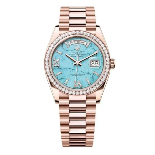 Rolex - 128345RBR-0064 Day-Date 36 Everose Gold - Diamond / Turquoise / President