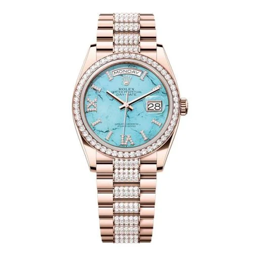 Rolex - 128345RBR-0065 Day-Date 36 Everose Gold - Diamond / Turquoise / President - Diamond