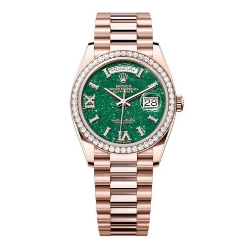 Rolex - 128345RBR-0068 Day-Date 36 Everose Gold - Diamond / Green Aventurine / President