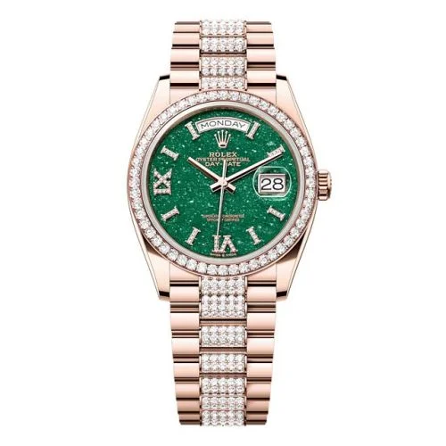 Rolex - 128345RBR-0069 Day-Date 36 Everose Gold - Diamond / Green Aventurine / President - Diamond