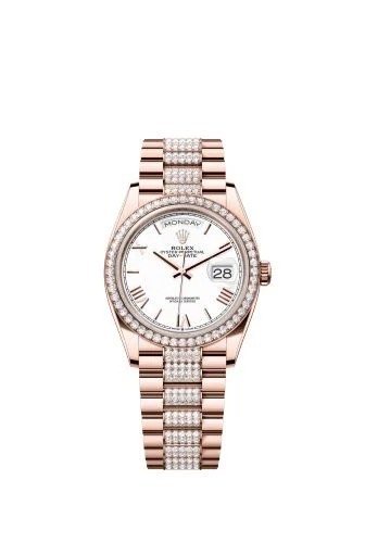 Rolex - 128345RBR-0071 Day-Date 36 Everose Gold / Diamond / White - Roman / President - Diamond
