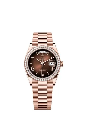 Rolex - 128345RBR-0075 Day-Date 36 Everose Gold - Fluted / Brown Ombré - Roman / President