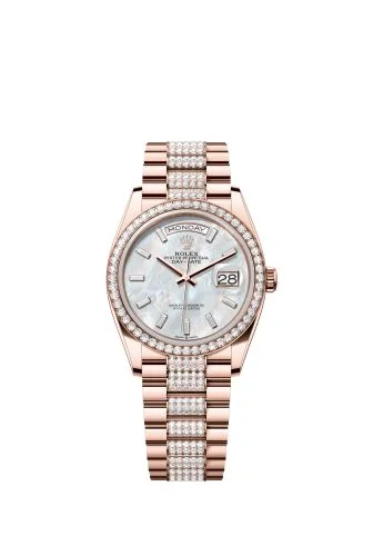 Rolex - 128345RBR-0078 Day-Date 36 Everose Gold / Diamond / MOP - Baguette / President - Diamond
