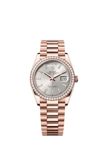 Rolex - 128345RBR-0081 Day-Date 36 Everose Gold - Diamond / Silver - Baguette / President