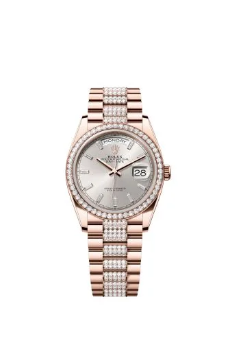 Rolex - 128345RBR-0082 Day-Date 36 Everose Gold - Diamond / Silver - Baguette / President - Diamond