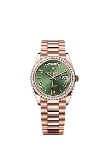 Rolex - 128345RBR-0085 Day-Date 36 Everose Gold - Diamond / Green - Roman / President