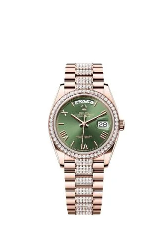 Rolex - 128345RBR-0086 Day-Date 36 Everose Gold - Diamond / Green - Roman / President - Diamond