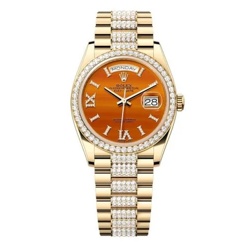 Rolex - 128348RBR-0050 Day-Date 36 Yellow Gold - Diamond / Carnelian / President - Diamond