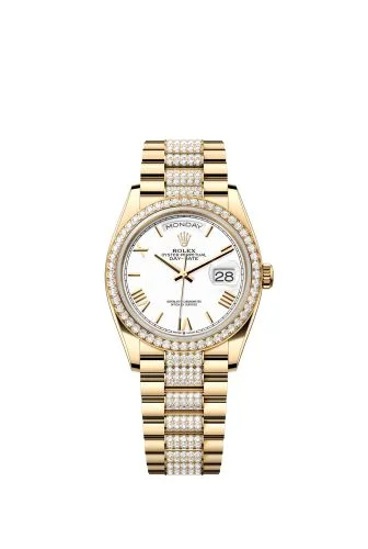 Rolex - 128348RBR-0065 Day-Date 36 Yellow Gold - Diamond / White - Roman / President - Diamond
