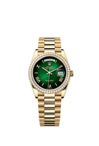 Rolex - 128348RBR-0068 Day-Date 36 Yellow Gold Diamond / Green - Ombré / President