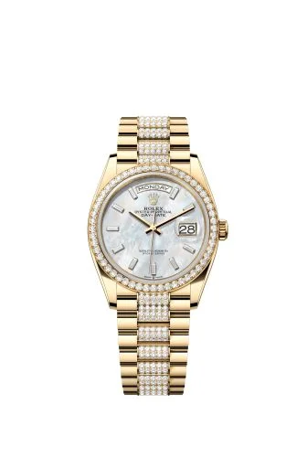 Rolex - 128348RBR-0071 Day-Date 36 Yellow Gold - Baguette / MOP - Diamond / President - Diamond