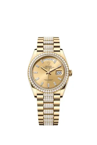 Rolex - 128348RBR-0081 Day-Date 36 Yellow Gold - Diamond / Champagne - Baguette / President - Diamond