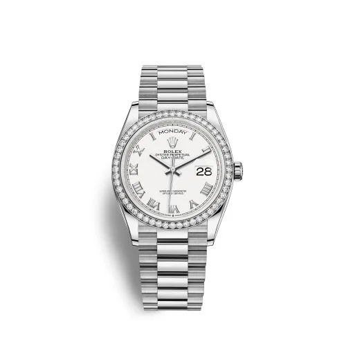 Rolex - 128349rbr-0025 Day-Date 36 White Gold Diamond / White - Roman / President