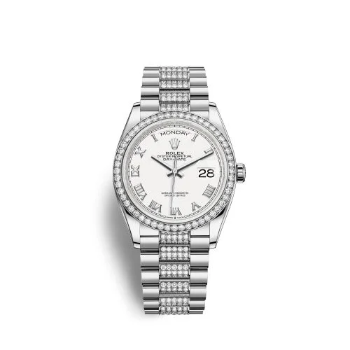 Rolex - 128349rbr-0026 Day-Date 36 White Gold Diamond / White - Roman / President - Diamond