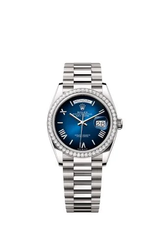 Rolex - 128349RBR-0047 Day-Date 36 White Gold - Diamond / Blue Ombré - Roman / President