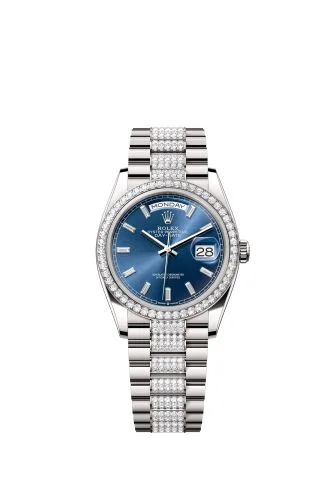 Rolex - 128349RBR-0052 Day-Date 36 White Gold - Diamond / Bright Blue - Baguette / President - Diamond