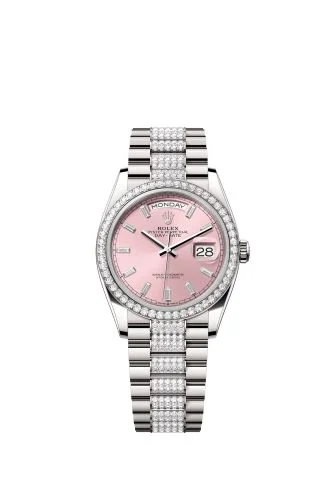 Rolex - 128349RBR-0054 Day-Date 36 White Gold - Diamond / Pink - Baguette / President - Diamond