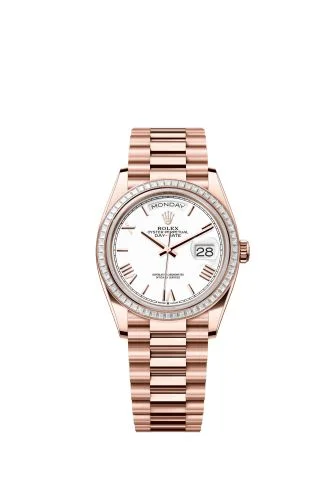 Rolex - 128395TBR-0022 Day-Date 36 Everose Gold - Baguette / White - Roman  / President