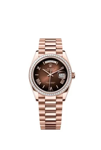 Rolex - 128395TBR-0024 Day-Date 36 Everose Gold - Baguette / Brown Ombré - Roman / President