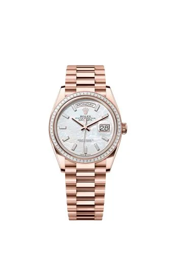 Rolex - 128395TBR-0026 Day-Date 36 Everose Gold - Baguette / MOP - Baguette / President
