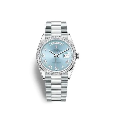 Rolex - 128396TBR-0002 Day-Date 36 Platinum - Baguette / Ice Blue - Roman / President