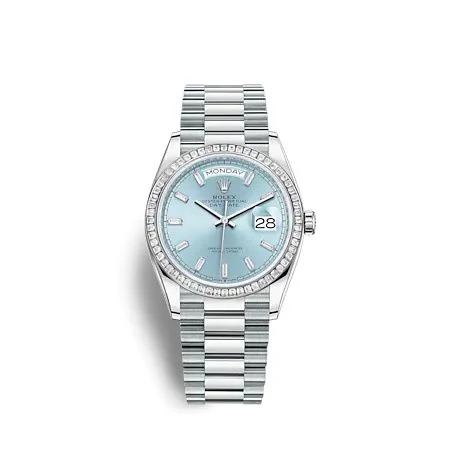 Rolex - 128396TBR-0003 Day-Date 36 Platinum - Baguette / Ice Blue - Baguette / President