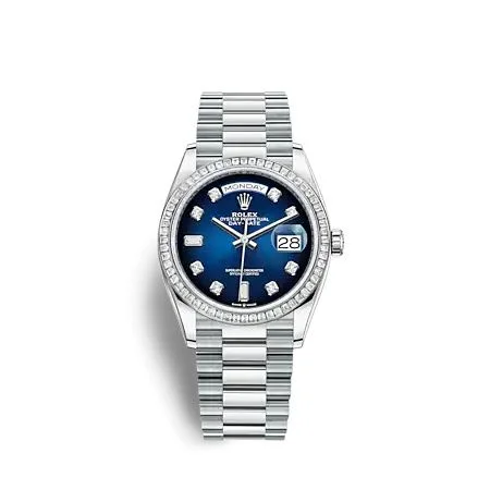 Rolex - 128396TBR-0008 Day-Date 36 Platinum - Baguette / Blue Ombré / President