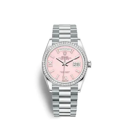 Rolex - 128396TBR-0009 Day-Date 36 Platinum - Baguette / Pink Opal / President