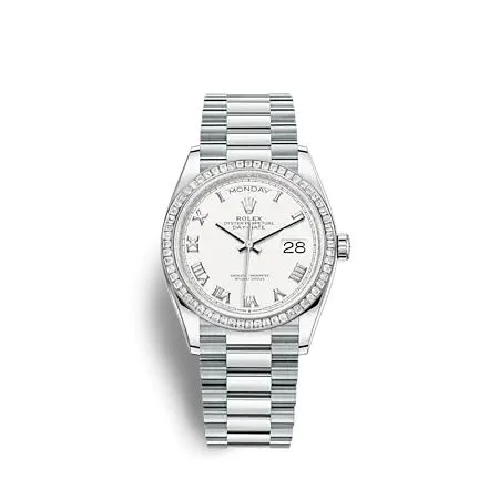 Rolex - 128396TBR-0010 Day-Date 36 Platinum - Baguette / White - Roman / President