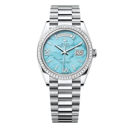 Rolex - 128396TBR-0016 Day-Date 36 Platinum - Baguette / Turquoise / President