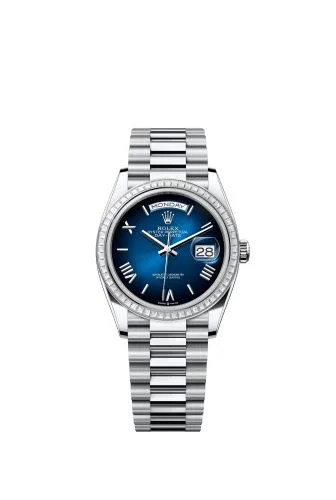 Rolex - 128396TBR-0021 Day-Date 36 Platinum - Baguette / Blue Ombré - Roman / President