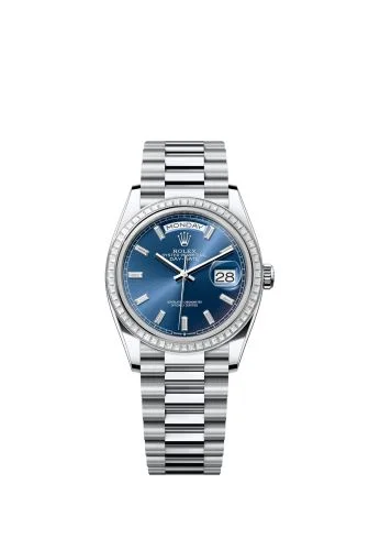Rolex - 128396TBR-0024 Day-Date 36 Platinum - Baguette / Bright Blue - Baguette / President