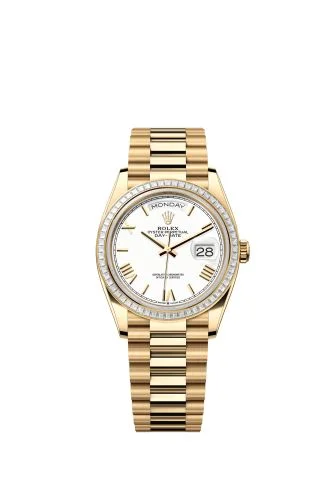 Rolex - 128398TBR-0026 Day-Date 36 Yellow Gold - Baguette / White - Roman / President