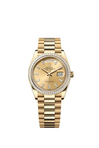 Rolex - 128398TBR-0037 Day-Date 36 Yellow Gold - Baguette / Champagne - Baguette / President