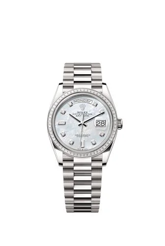 Rolex - 128399TBR-0003 Day-Date 36 White Gold - Baguette / MOP - Diamond / President