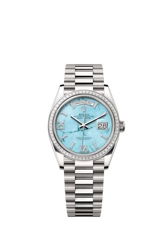 Rolex - 128399TBR-0011 Day-Date 36 White Gold - Baguette / Turquoise / President