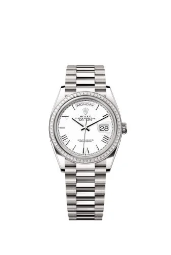 Rolex - 128399TBR-0019 Day-Date 36 White Gold - Baguette / White - Roman / President