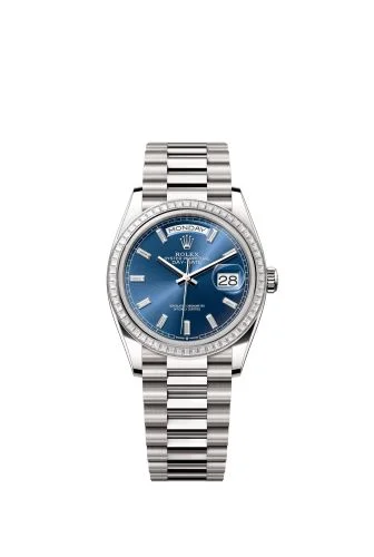 Rolex - 128399TBR-0027 Day-Date 36 White Gold - Baguette / Bright Blue - Baguette / President