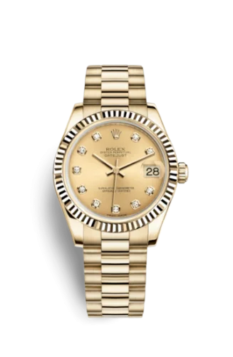 Rolex - 178278-0018 Datejust 31 Yellow Gold Fluted / President / Champagne Diamond