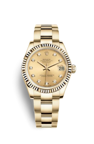 Rolex - 178278-0046 Datejust 31 Yellow Gold Fluted / Oyster / Champagne Diamond