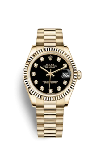 Rolex - 178278-0065 Datejust 31 Yellow Gold Fluted / President / Black Diamond