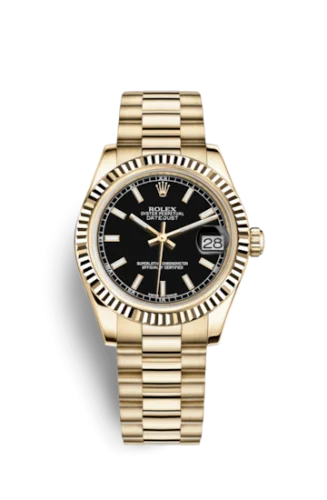 Rolex - 178278-0068 Datejust 31 Yellow Gold Fluted / President / Black