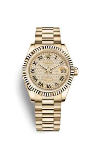Rolex - 178278-0079 Datejust 31 Yellow Gold Fluted / President / Paved Roman
