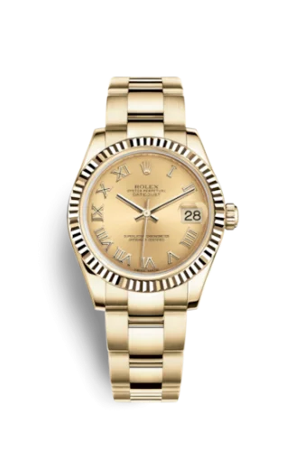 Rolex - 178278-0115 Datejust 31 Yellow Gold Fluted / Oyster / Champagne Roman